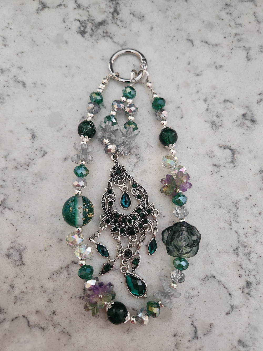 Green Crystal Pendant Keychain